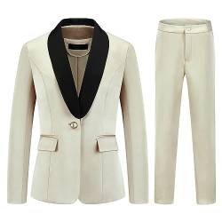 MODFUL Damen 2-teiliges Business-Anzug-Set mit einem Knopf einfarbig Blazer Hosenanzug, aprikose, X-Klein von MODFUL