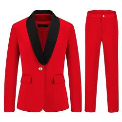 MODFUL Damen 2-teiliges Business-Anzug-Set mit einem Knopf einfarbig Blazer Hosenanzug, rot, Mittel von MODFUL