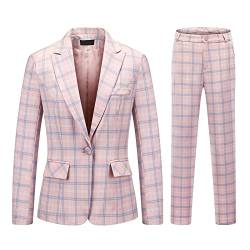 MODFUL Damen Langarm Business Blazer Anzug 2-teiliger Hosenanzug Smart Office formeller klassischer Mantel, rose, Medium von MODFUL