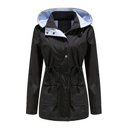 MODFUL Damen Langarm Regenjacke Wasserdicht Windbreaker Kapuze Leicht Winddicht Outdoor Mantel, Schwarz , 38 von MODFUL