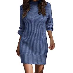 Damen Pullover Pullover Rollkragen Langarm Solid Winter Strickpullover Kleid Strickkleid Damen Zopfmuster (TG2-Blue, M) von MODSGUE