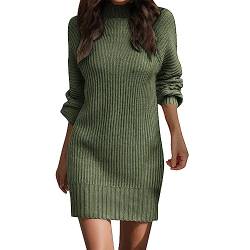 Damen Pullover Pullover Rollkragen Langarm Solid Winter Strickpullover Kleid Strickkleid Damen Zopfmuster (TG2-Green, XL) von MODSGUE