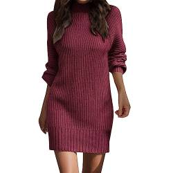 Damen Pullover Pullover Rollkragen Langarm Solid Winter Strickpullover Kleid Strickkleid Damen Zopfmuster (TG2-RD2, M) von MODSGUE