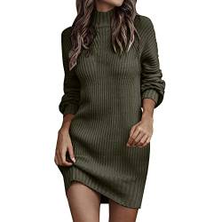 Damen Pullover Pullover Rollkragen Langarm Solid Winter Strickpullover Kleid Strickkleid Damen Zopfmuster (TU1-Green, M) von MODSGUE