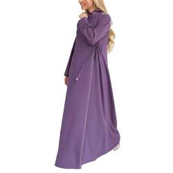 Gebetskleidung Für Frauen Blumenmotiv Muslim-Kleider One-Piece Abaya Mit Reißverschluss Islamischen Kleid Ramadan Traditionelle Kostüm Robe Anzug (UE1-Purple, XL) von MODSGUE