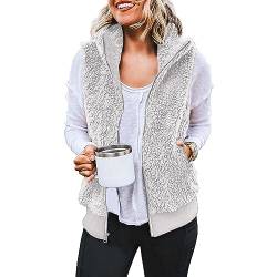 MODSGUE Fleece Weste Damen Plüsch Teddyweste Teddy-Fleece Weste Winter Warmer Winterweste Retro Oberbekleidung Für Sport & Alltag Waistcoat Elegant Outwear von MODSGUE