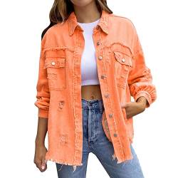 MODSGUE Jeansjacke Damen Oversized Jeans Jacke Mit Knopf Einfarbig Langarm Mit Taschen Ripped Bomberjacke Leichte Jacken Retro Streetwear von MODSGUE