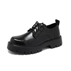 MOEIDO Herren-Schnürer Autumn Men Chunky Sneakers Platform Shoe Mid Heel Business Wedding Leather Shoe Men Luxury Designer Oxford Shoes (Color : Black, Size : 44 EU) von MOEIDO