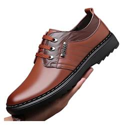 MOEIDO Herren-Schnürer Cowhide Casual Leather Shoes for Men Spring Autumn Design Black Loafers Men Business Round Toe Shoe Male (Color : Bruin, Size : 39 EU) von MOEIDO