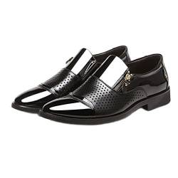 MOEIDO Sandale Lederschuhe der Männer Mode Sommer Herrenschuhe Lackleder Hohl atmungsaktive Sandalen Oxford Sandalen (Color : Black, Size : 8.5 US) von MOEIDO
