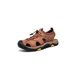 MOEIDO Sandale Retro Men Sandals Breathable Summer Beach Shoes Genuine Leather Soft Rubber Outdoor Sandals For Men Casual Shoe (Color : Auburn, Size : 46) von MOEIDO