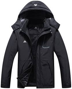 Damen Mountain Wasserdichte Skijacke Winddicht Regen Windbreaker Winter Warm Kapuze Schneemantel, Black-01, L von MOERDENG