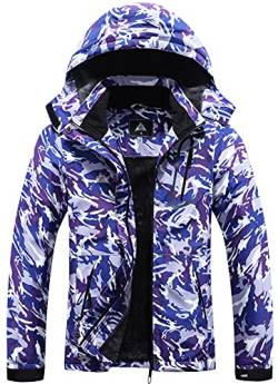 Damen Mountain Wasserdichte Skijacke Winddicht Regen Windbreaker Winter Warm Kapuze Schneemantel, Purple Camo-06, M von MOERDENG