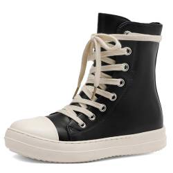MOFEEDOUKA Damen High Top Sneakers Schnürschuh Komfort Plateau Walking Canvas Schuhe mit Reißverschluss, Schwarz (Black Pu), 40 EU von MOFEEDOUKA