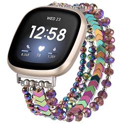 MOFREE Armband kompatibel mit Fitbit Versa 3/Fitbit Sense Armbänder für Damen und Mädchen, handgefertigt, modisch, elastische Perlen, Pfeile, Ersatz für Fitbit Versa 3 Smartwatch (bunt) von MOFREE