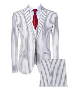 Herren-Anzug mit Nadelstreifen, schmale Passform, legere Passform, Blazer + Weste + Hose - Weiß - 40 von MOGU
