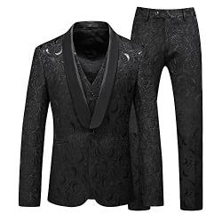 MOGU 3-teiliger Anzug für Herren, Slim Fit, Weiß / Schwarz, Smoking für Abschlussball, Hochzeit - Schwarz - 50 von MOGU