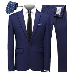 MOGU Herren 2-teiliger Anzug, schmale Passform, Revers, Smoking für Alltag, Business und Abschlussball, (Blazer + Hose) - Blau - 48 von MOGU