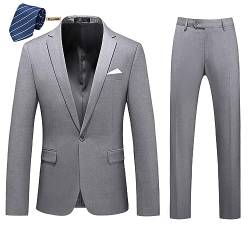 MOGU Herren 2-teiliger Anzug, schmale Passform, Revers, Smoking für Alltag, Business und Abschlussball, (Blazer + Hose) - Grau - 44 von MOGU