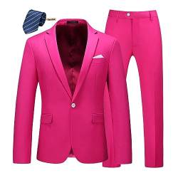 MOGU Herren 2-teiliger Anzug, schmale Passform, Revers, Smoking für Alltag, Business und Abschlussball, (Blazer + Hose) - Pink - 46 von MOGU