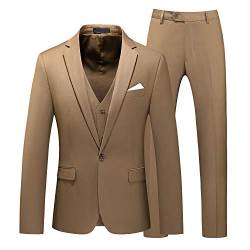 MOGU Herren 3-teiliger Anzug, schmale Passform, Hochzeit, Smoking, formelle Abschlussball-Anzüge, Khaki, 52 von MOGU