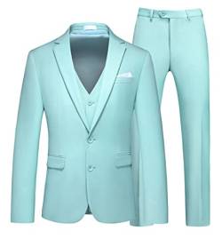 MOGU Herren 3-teiliger Anzug, schmale Passform, reine Farbe, Smoking für Hochzeit, Abschlussball, Aqua, 52 von MOGU