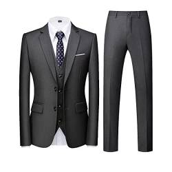 MOGU Herren 3-teiliger Anzug, schmale Passform, reine Farbe, Smoking für Hochzeit, Abschlussball, grau dunkel, 50 von MOGU