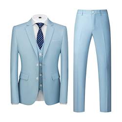 MOGU Herren 3-teiliger Anzug Slim Fit Reine Farbe Smoking für Hochzeit Abschlussball, Hell, blau, 50 von MOGU
