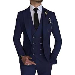 MOGU Herren 3-teiliger Anzug Slim Fit Smoking für Homecoming Hochzeit Abschlussball Blazer Jacke Weste Hose mit Krawatte Set, Marineblau, XX-Large von MOGU