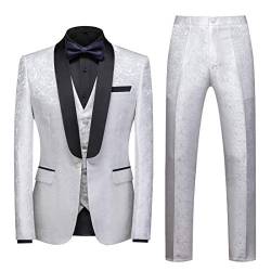 MOGU Herren 3-teiliger Anzug mit Schalkragen und Smoking für den Alltag, Business, Hochzeit, Party (Anzug Jacke + Hose + Weste) - Wei� - 44 von MOGU