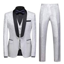 MOGU Herren 3-teiliger Anzug mit Schalkragen und Smoking für den Alltag, Business, Hochzeit, Party (Anzug Jacke + Hose + Weste) - Wei� - 50 von MOGU