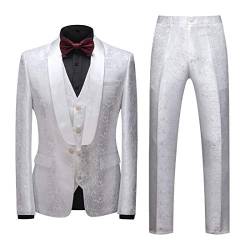 MOGU Herren 3-teiliger Anzug mit Schalkragen und Smoking für den Alltag, Business, Hochzeit, Party (Anzug Jacke + Hose + Weste) - Weiß - 54 von MOGU