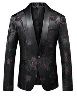 MOGU Herren-Blazer, schmale Passform, schwarzer Jacquard-Sportmantel, Schwarz, 52 von MOGU