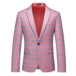 MOGU Herren Casual Anzug Blazer Jacken Slim Fit Plaid Sport Mantel, rose, 44 von MOGU