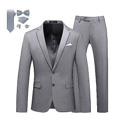 MOGU Herren Slim Fit Anzug 2-teilig Smoking für Abschlussball Business Hochzeit Tanz (Anzug Jacke + Hose), Hellgrau (mit Krawatten-Set), 54 von MOGU