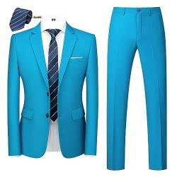 MOGU Herrenanzug mit schmaler Passform, 2-teiliger Smokinganzug für den Alltag, Business, Hochzeit, Party (Anzug Jacke + Hose) - Blau - 50 von MOGU