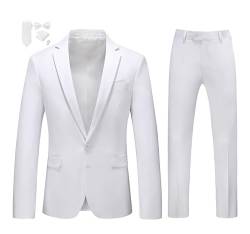 Mogu Anzug für Herren, Slim Fit, 2-teilig, Smoking für den Alltag, Business, Hochzeit, Party (Anzug, Jacke + Hose) - Weiß - 46 von MOGU