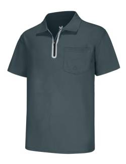 Herren-Poloshirt, kurzärmelig, mit Reißverschluss, trockene Passform, Sport, Golf, Tennis, T-Shirts, #12253 Grau, 5X-Groß von MOHEEN