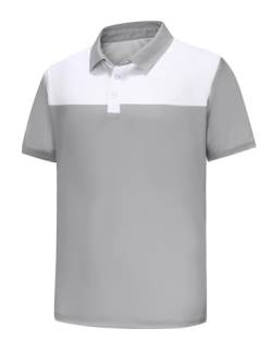 MOHEEN Herren Kurzarm Poloshirt Farbblock Sport Golf T-Shirt Feuchtigkeitstransport Athletic Colared Shirt Tennis, 12249# Grau/Weiß, XX-Large von MOHEEN