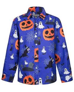 MOHEZ Halloween Jungen Hemd Langarm Hallowmas Lustig Kürbis Drucke Festival Freizeit Shirt Für Kinder Herbst Lila 7-8 Jahre von MOHEZ