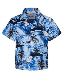 MOHEZ Jungen Kurzarm Hawaii Hemd Kinder Sommer Freizeit Funky Blumenmuster Knopfleiste Shirt für Beach Party Blau 5-6 Jahre von MOHEZ