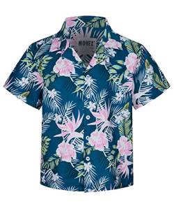 MOHEZ Jungen Kurzarm Hawaii Hemd Kinder Sommer Freizeit Funky Blumenmuster Knopfleiste Shirt für Beach Party Grün 7-8 Jahre von MOHEZ