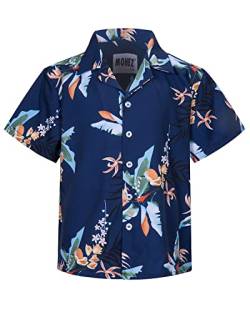 MOHEZ Jungen Kurzarm Hawaii Hemd Kinder Sommer Freizeit Funky Blumenmuster Knopfleiste Shirt für Beach Party Marine 11-12 Jahre von MOHEZ