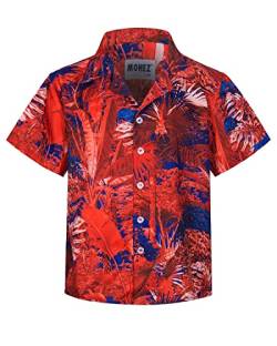 MOHEZ Jungen Kurzarm Hawaii Hemd Kinder Sommer Freizeit Funky Blumenmuster Knopfleiste Shirt für Beach Party Rot 13-14 Jahre von MOHEZ