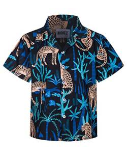 MOHEZ Jungen Kurzarm Hawaii Hemd Kinder Sommer Freizeit Funky Blumenmuster Knopfleiste Shirt für Beach Party Schwarz 3-4 Jahre von MOHEZ