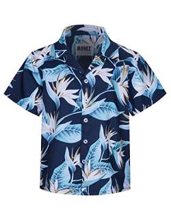 MOHEZ Jungen Kurzarm Hawaii Hemd Kinder Sommer Freizeit Funky Blumenmuster Knopfleiste Shirt für Beach Party Tiefrot 11-12 Jahre von MOHEZ