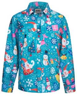 MOHEZ Jungen Weihnacht Freizeit Hemd Langarm X-Mas Christmas Hawaii-Print Shirt Für Kinder, Grüner, 7-8 Jahre von MOHEZ