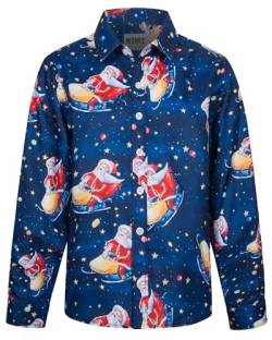 MOHEZ Jungen Weihnacht Freizeit Hemd Langarm X-Mas Christmas Hawaii-Print Shirt Für Kinder, Marine, 11-12 Jahre von MOHEZ