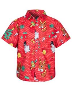 MOHEZ Kinder Kurzarm Weihnacht Hemd, Freizeit Hawaiihemd mit Santa Prints Hemden für Jungen, Orange 3-4 Jahre von MOHEZ