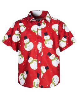 MOHEZ Kinder Kurzarm Weihnacht Hemd, Freizeit Hawaiihemd mit Santa Prints Hemden für Jungen, Rot 5-6 Jahre von MOHEZ